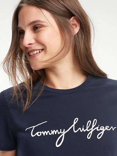 Tommy Hilfiger Heritage Crew Neck Logo T-shirts Dames Blauw | TH064VHR