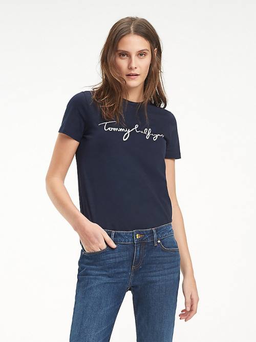 Tommy Hilfiger Heritage Crew Neck Logo T-shirts Dames Blauw | TH064VHR