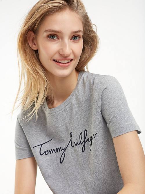 Tommy Hilfiger Heritage Crew Neck Logo T-shirts Dames Grijs | TH763JUQ