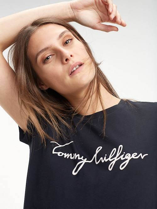 Tommy Hilfiger Heritage Crew Neck Logo T-shirts Dames Zwart | TH805UNQ