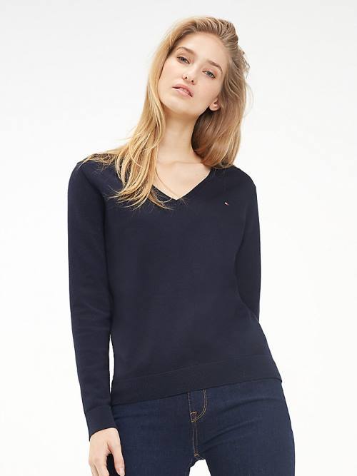 Tommy Hilfiger Heritage V-Neck Jumper Truien Dames Blauw | TH728IGJ