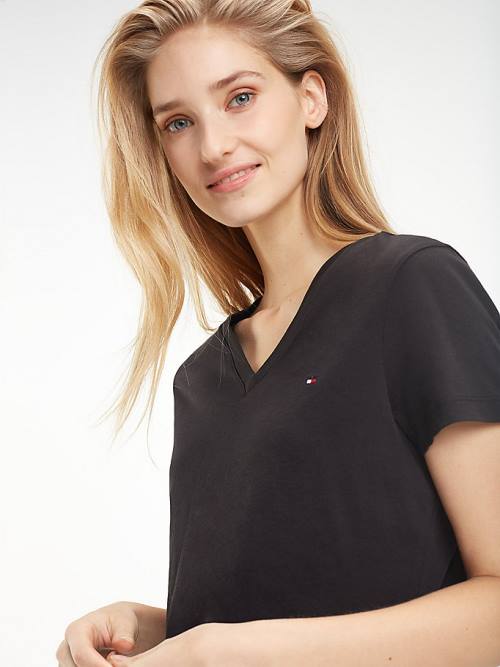 Tommy Hilfiger Heritage V-Neck T-shirts Dames Zwart | TH164HWG