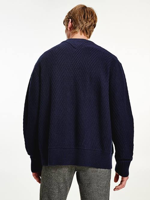 Tommy Hilfiger Herringbone Knit Cardigan Truien Heren Blauw | TH395SIC