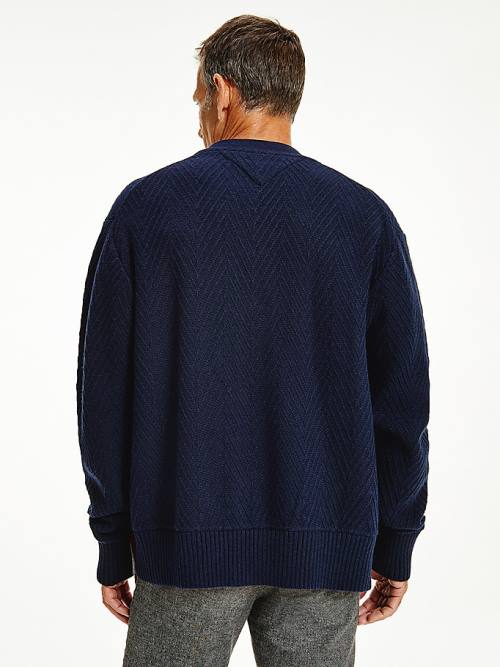 Tommy Hilfiger Herringbone Knit Cardigan Truien Heren Blauw | TH395SIC