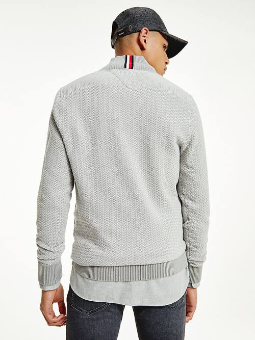 Tommy Hilfiger Herringbone Knit Half-Zip Jumper Truien Heren Grijs | TH068UDV