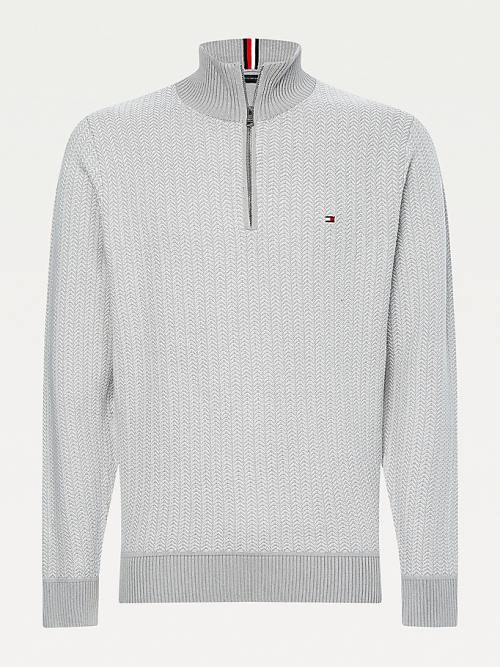 Tommy Hilfiger Herringbone Knit Half-Zip Jumper Truien Heren Grijs | TH068UDV