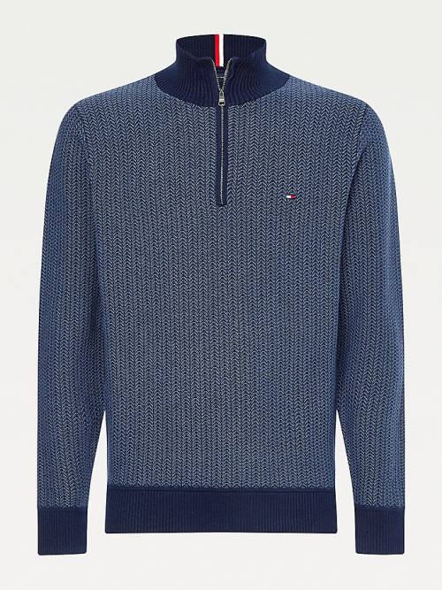 Tommy Hilfiger Herringbone Knit Half-Zip Jumper Truien Heren Blauw | TH862CYM