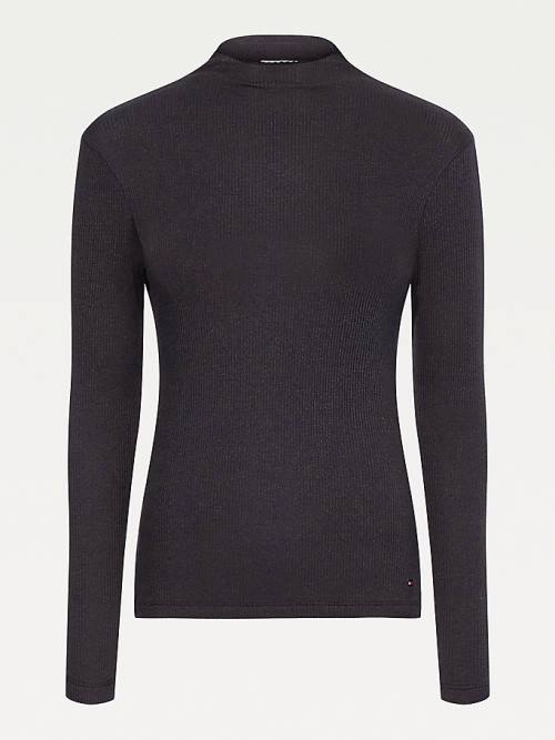 Tommy Hilfiger High Neck Skinny Fit Modal Jumper T-shirts Dames Zwart | TH415RUF