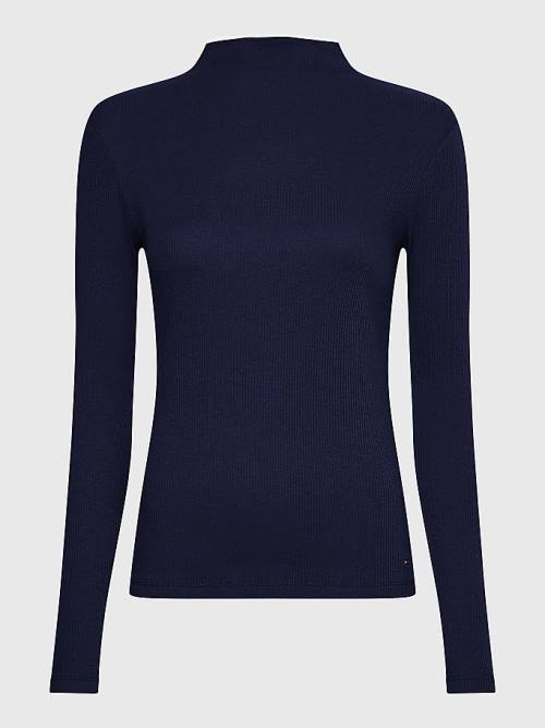 Tommy Hilfiger High Neck Skinny Fit Modal Jumper T-shirts Dames Blauw | TH628CRV