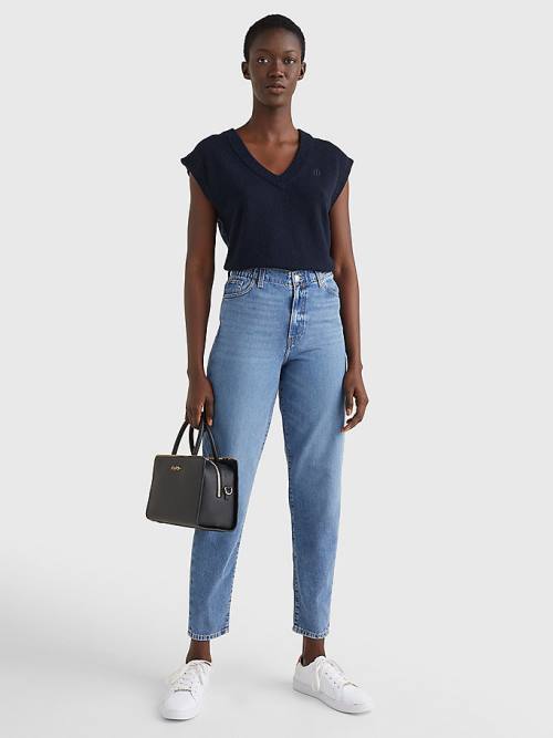 Tommy Hilfiger High Rise Relaxed Mom Tapered Elasticated Taille Jeans Dames Denim | TH859MKB