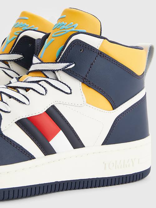 Tommy Hilfiger High-Top Leren Retro Basketball Sneakers Heren Blauw | TH258NKS