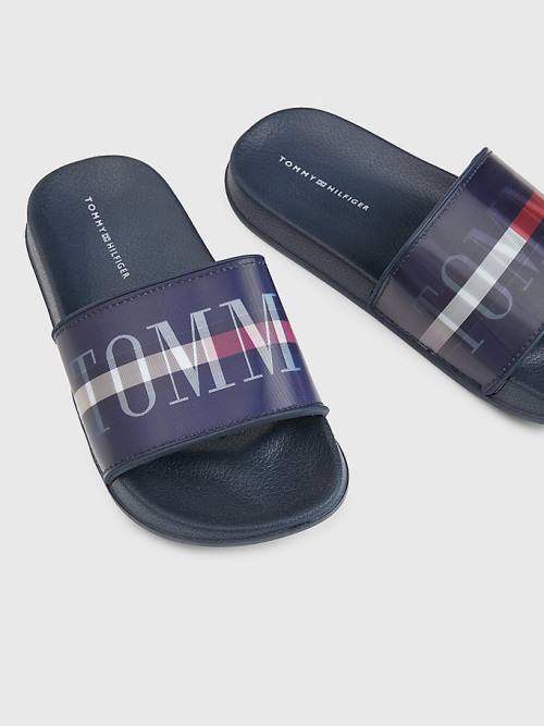 Tommy Hilfiger Holographic Logo Pool Slides Sandalen Jongens Blauw | TH124FWR