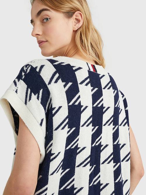 Tommy Hilfiger Houndstooth Relaxed Crew Neck Vest Truien Dames Blauw | TH501SFG