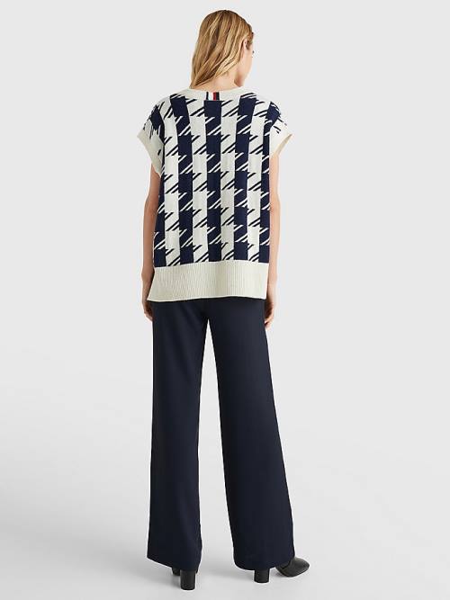 Tommy Hilfiger Houndstooth Relaxed Crew Neck Vest Truien Dames Blauw | TH501SFG