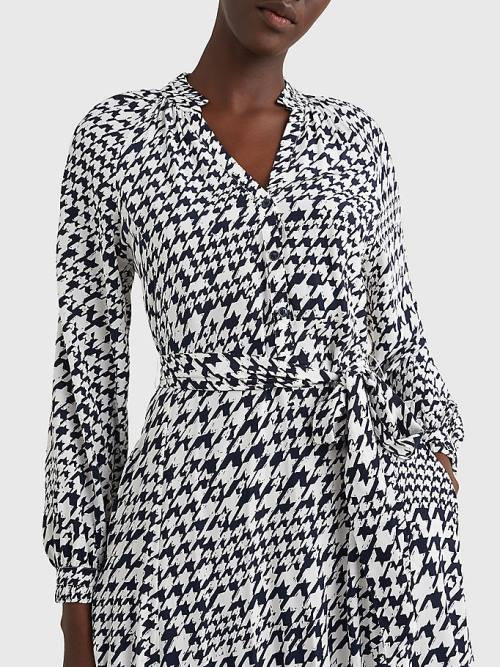 Tommy Hilfiger Houndstooth Relaxed Fit Midi Jurken Dames Blauw | TH356MZI