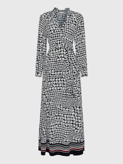 Tommy Hilfiger Houndstooth Relaxed Fit Midi Jurken Dames Blauw | TH356MZI