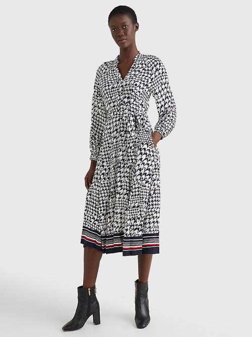 Tommy Hilfiger Houndstooth Relaxed Fit Midi Jurken Dames Blauw | TH356MZI