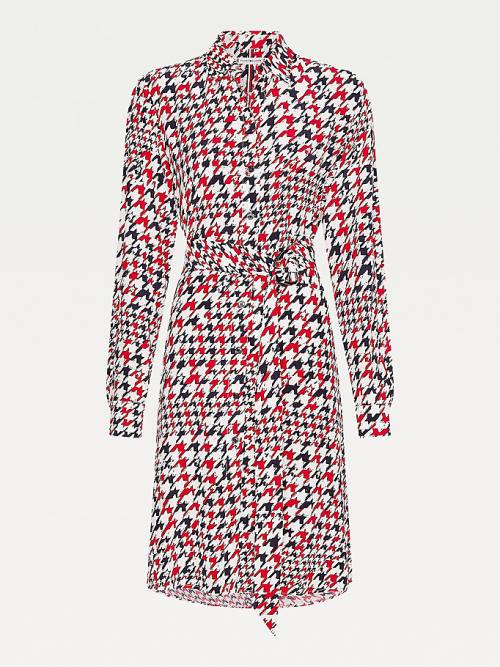 Tommy Hilfiger Houndstooth Relaxed Fit Viscose Shirt Jurken Dames Rood | TH053DHN