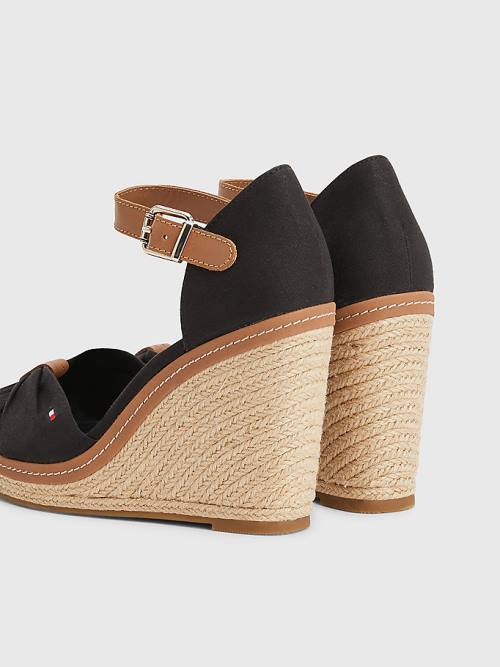 Tommy Hilfiger Iconic High Wedge Espadrilles Sandalen Dames Zwart | TH172ODG