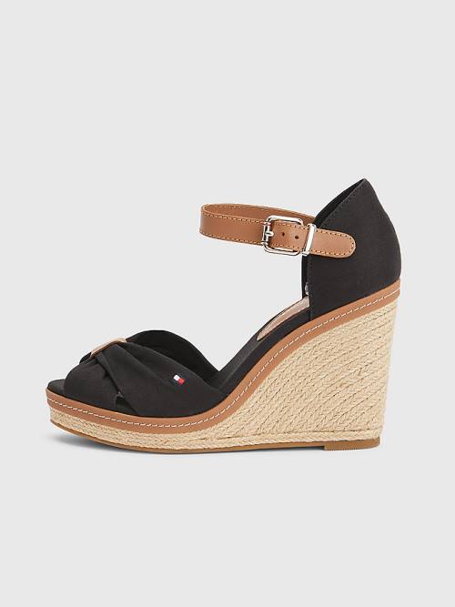 Tommy Hilfiger Iconic High Wedge Espadrilles Sandalen Dames Zwart | TH172ODG