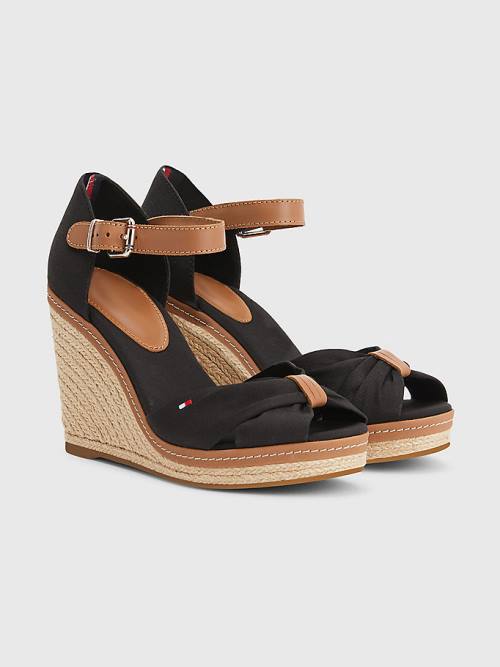 Tommy Hilfiger Iconic High Wedge Espadrilles Sandalen Dames Zwart | TH172ODG