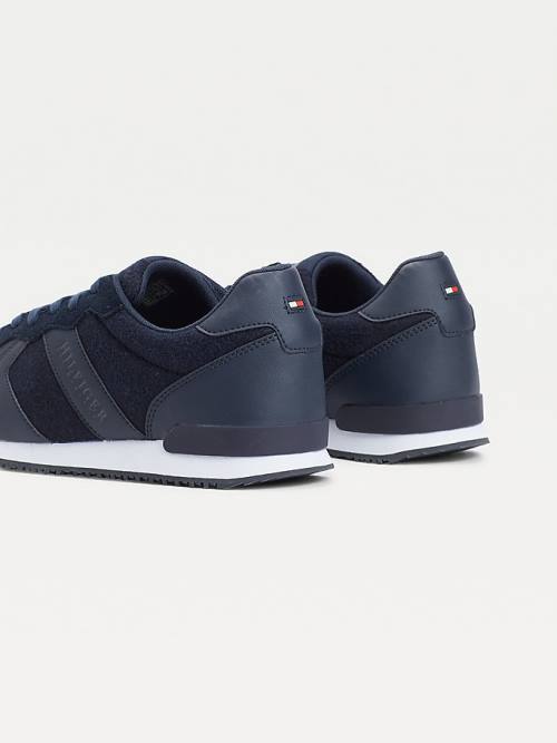 Tommy Hilfiger Iconic Leren Mix Sneakers Heren Blauw | TH382SNL