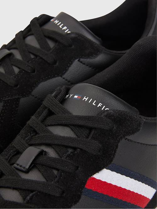 Tommy Hilfiger Iconic Leren Retro Hardloop Sneakers Heren Zwart | TH063IKW