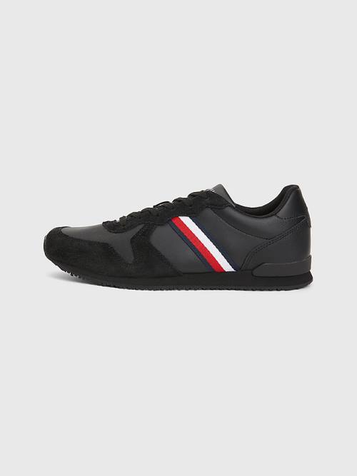 Tommy Hilfiger Iconic Leren Retro Hardloop Sneakers Heren Zwart | TH063IKW