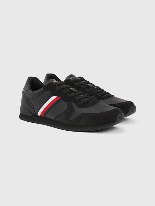 Tommy Hilfiger Iconic Leren Retro Hardloop Sneakers Heren Zwart | TH063IKW