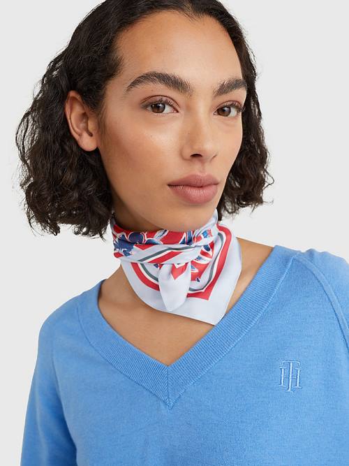 Tommy Hilfiger Iconic Print Silk Bandana Sjaals Dames Blauw | TH690STP