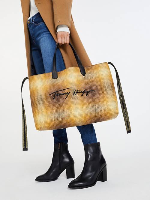 Tommy Hilfiger Iconic Shadow Check Tote Tassen Dames Geel | TH248RUL