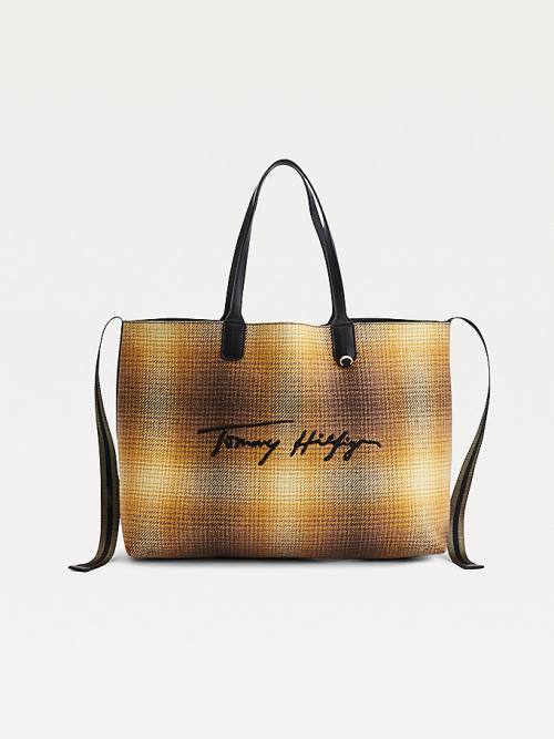 Tommy Hilfiger Iconic Shadow Check Tote Tassen Dames Geel | TH248RUL