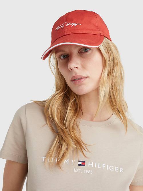 Tommy Hilfiger Iconic Signature Logo Cap Hoeden Dames Rood | TH153SYG