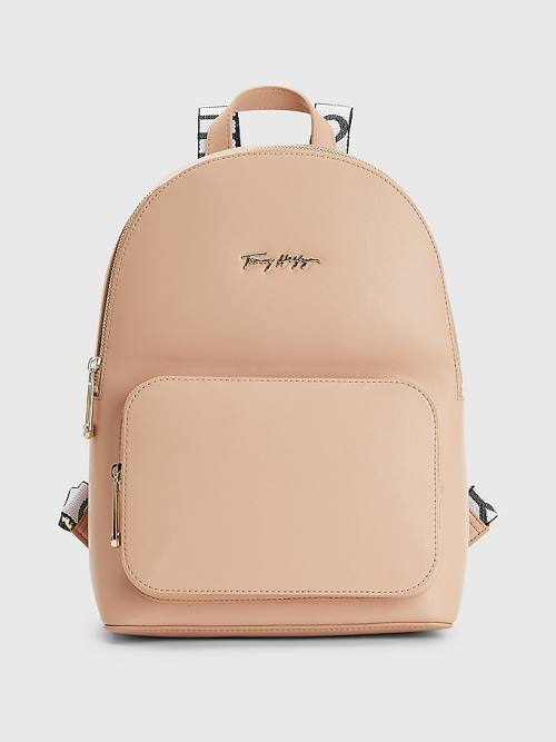 Tommy Hilfiger Iconic Signature Plaque Backpack Tassen Dames Beige | TH839YXH