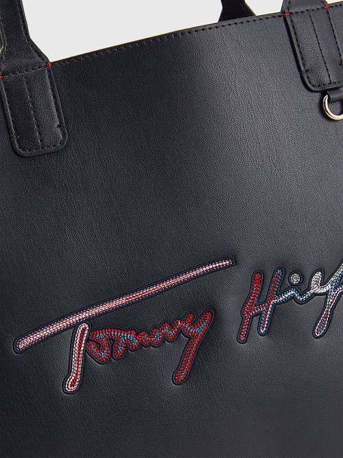 Tommy Hilfiger Iconic Signature Tote Tassen Dames Blauw | TH427QJK