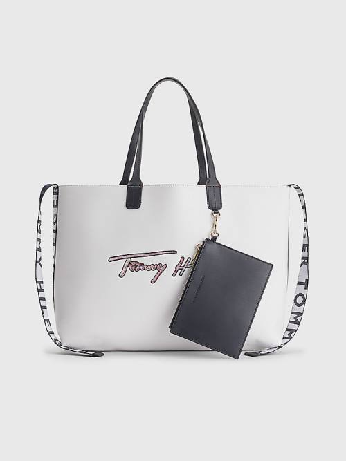 Tommy Hilfiger Iconic Signature Tote Tassen Dames Wit | TH961QHJ