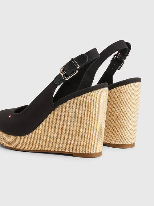 Tommy Hilfiger Iconic Slingback Espadrilles High Heel Wedges Sandalen Dames Zwart | TH096VLQ