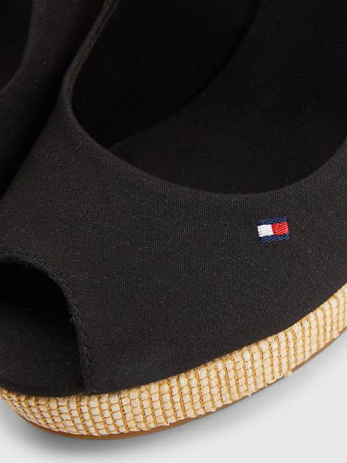 Tommy Hilfiger Iconic Slingback Espadrilles High Heel Wedges Sandalen Dames Zwart | TH096VLQ