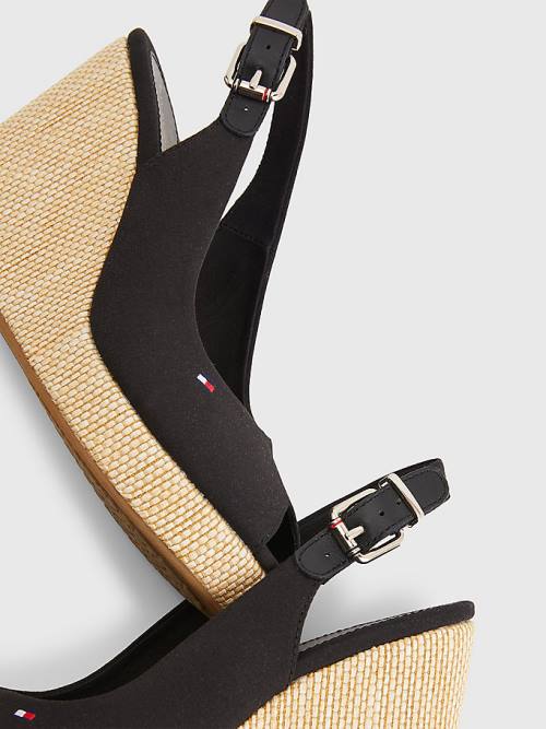 Tommy Hilfiger Iconic Slingback Espadrilles High Heel Wedges Sandalen Dames Zwart | TH096VLQ