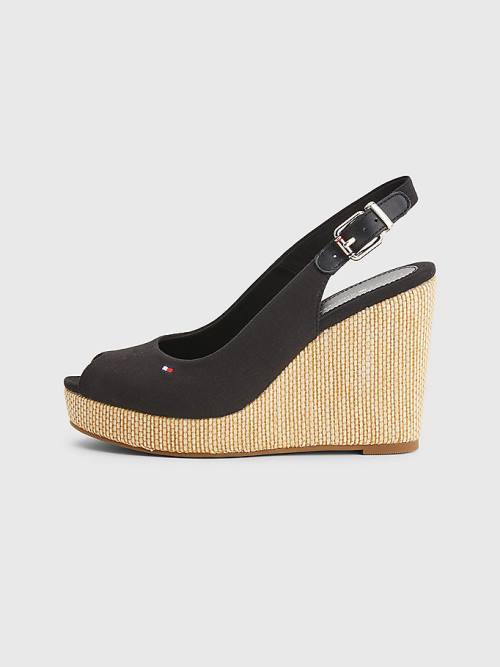 Tommy Hilfiger Iconic Slingback Espadrilles High Heel Wedges Sandalen Dames Zwart | TH096VLQ