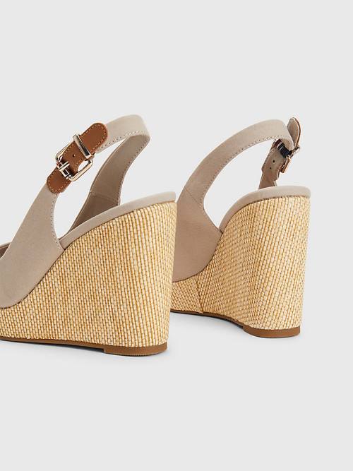 Tommy Hilfiger Iconic Slingback Espadrilles High Heel Wedges Sandalen Dames Beige | TH189GJD