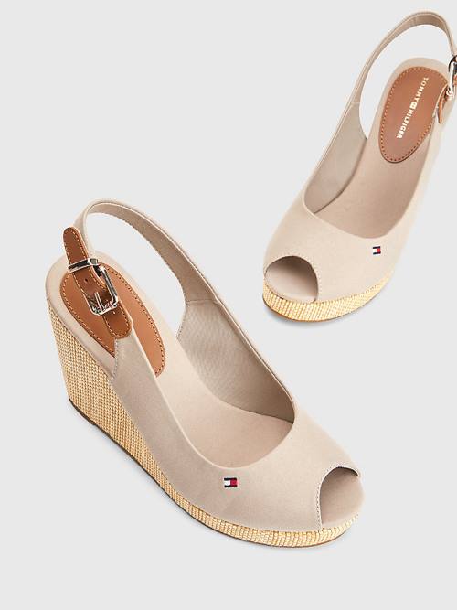 Tommy Hilfiger Iconic Slingback Espadrilles High Heel Wedges Sandalen Dames Beige | TH189GJD