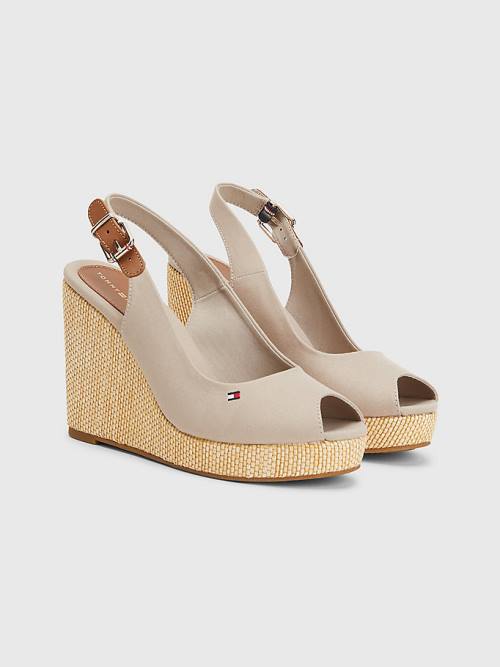 Tommy Hilfiger Iconic Slingback Espadrilles High Heel Wedges Sandalen Dames Beige | TH189GJD