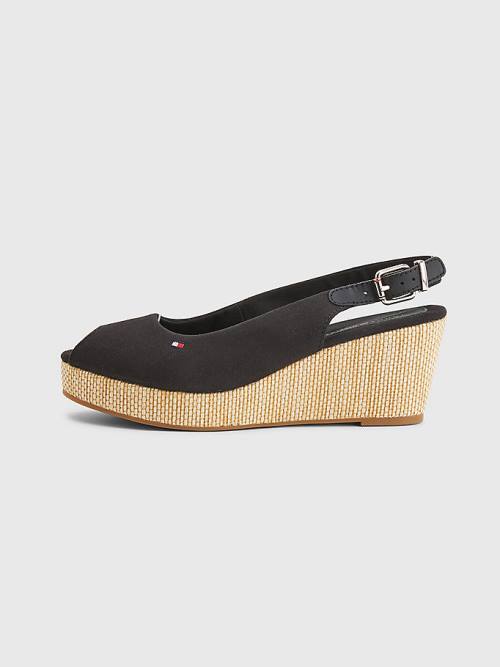 Tommy Hilfiger Iconic Slingback Espadrilles Wedges Sandalen Dames Zwart | TH271NTE