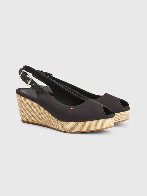 Tommy Hilfiger Iconic Slingback Espadrilles Wedges Sandalen Dames Zwart | TH271NTE