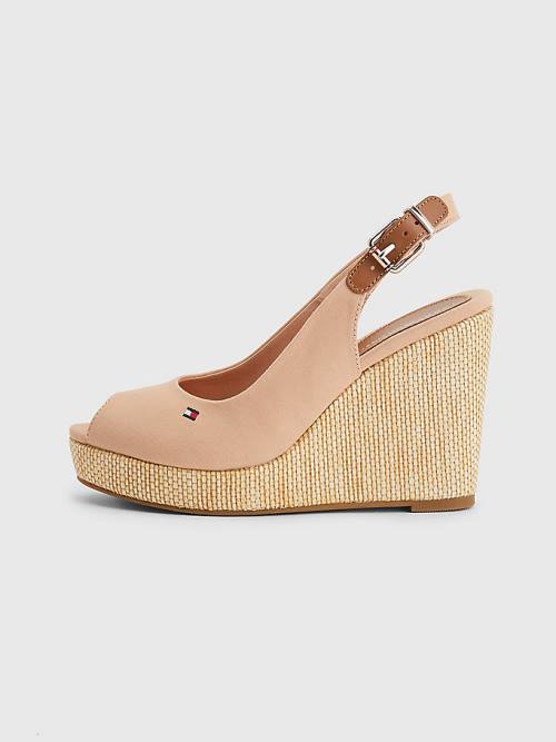 Tommy Hilfiger Iconic Slingback Espadrilles High Heel Wedges Sandalen Dames Beige | TH418LIM