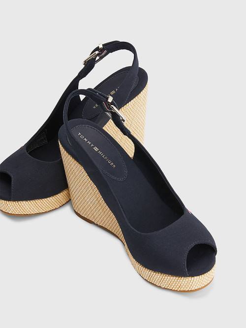 Tommy Hilfiger Iconic Slingback Espadrilles High Heel Wedges Sandalen Dames Blauw | TH425QWV