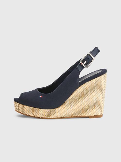 Tommy Hilfiger Iconic Slingback Espadrilles High Heel Wedges Sandalen Dames Blauw | TH425QWV