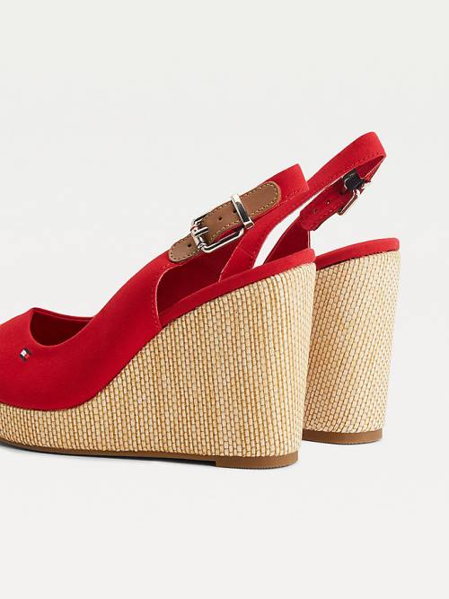 Tommy Hilfiger Iconic Slingback Espadrilles High Heel Wedges Sandalen Dames Rood | TH468HOC