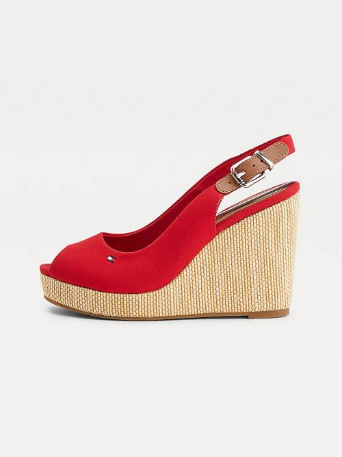 Tommy Hilfiger Iconic Slingback Espadrilles High Heel Wedges Sandalen Dames Rood | TH468HOC